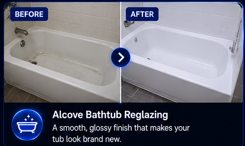 Alcove bathtub reglazing before and after Edmonton